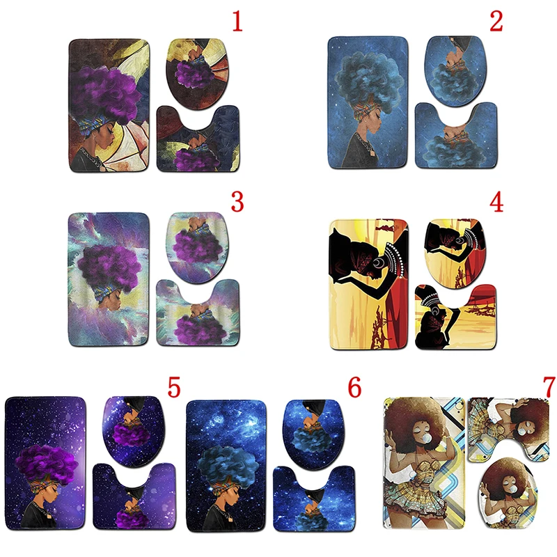

3Pcs/set Toilet Cover Mat+Pedestal Rug Mat+bath Mat Sexy African Girl Waterproof Toilet Seat Cover Mat Set Bathroom Accessories