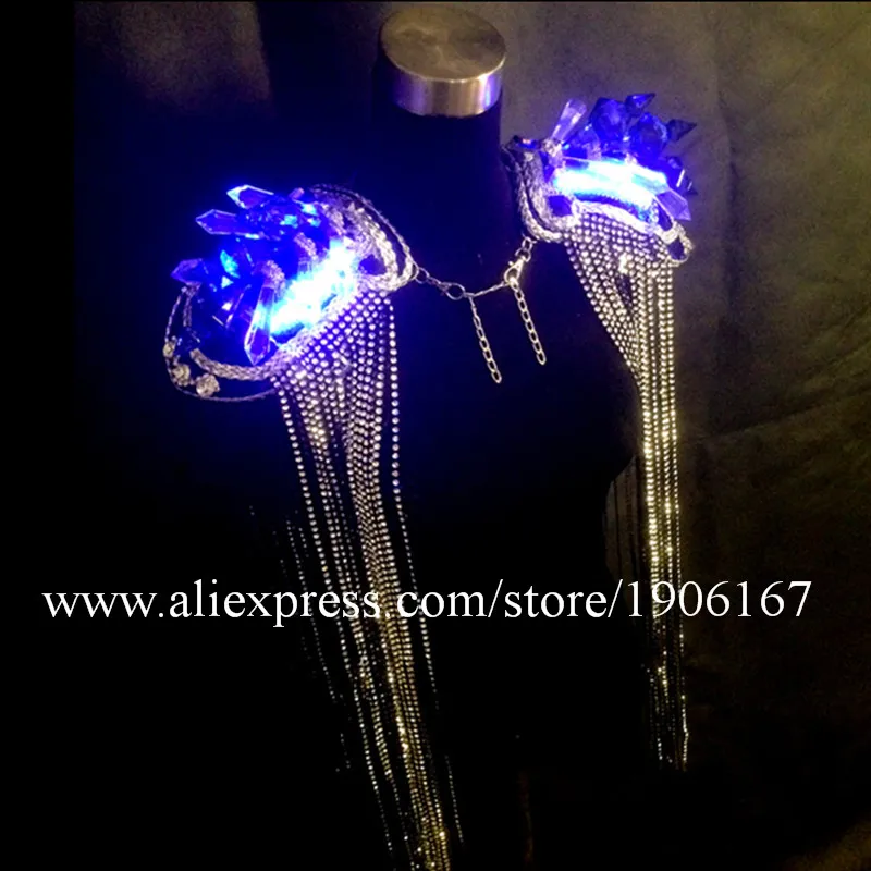 Led Luminous Women Shoulder Vest Ballroom Women Costume Dancing Nightclub Party Stage Fringed Epaulets Dress Clothes15