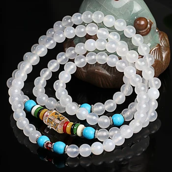 

108 mantra natural chalcedony beads bracelet multilayer white chalcedony jewelry bracelets hand