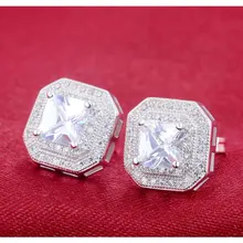 Серьги-гвоздики из настоящего стерлингового серебра с цирконием в стиле принцессы для женщин, свадебные brincos Boucle D'oreille Femme Bijoux Jewelry e668