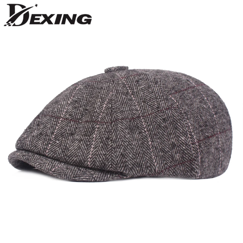 

New Woolen Plaid Gatsby Newsboy Cap Men Autumn Winter Hat for Men Golf Driving Flat Cap Unisex Berets Hat Peaky Blinders Men Hat