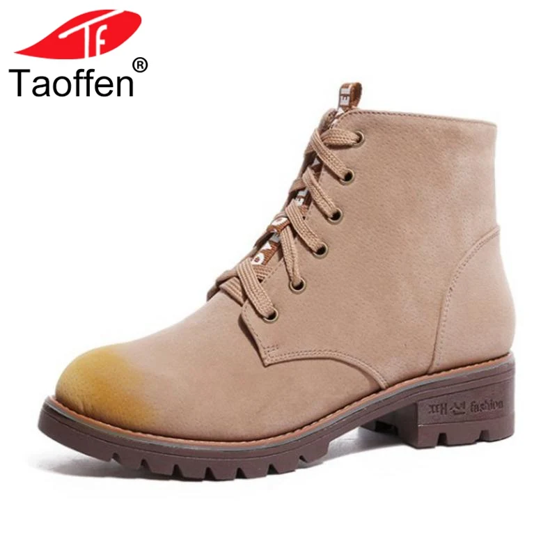 

TAOFFEN Woman Short Boots Plush Fur Warm Winter Women's Shoes Ankle Boots Thick Heel Fashion Motorcycle Boots Shoes Size 35-39