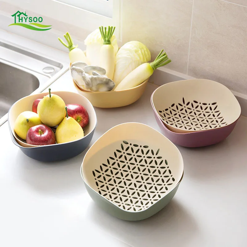 Double plastic fruit bowl washing fruit drain baskets Household fruit basket kitchen washing