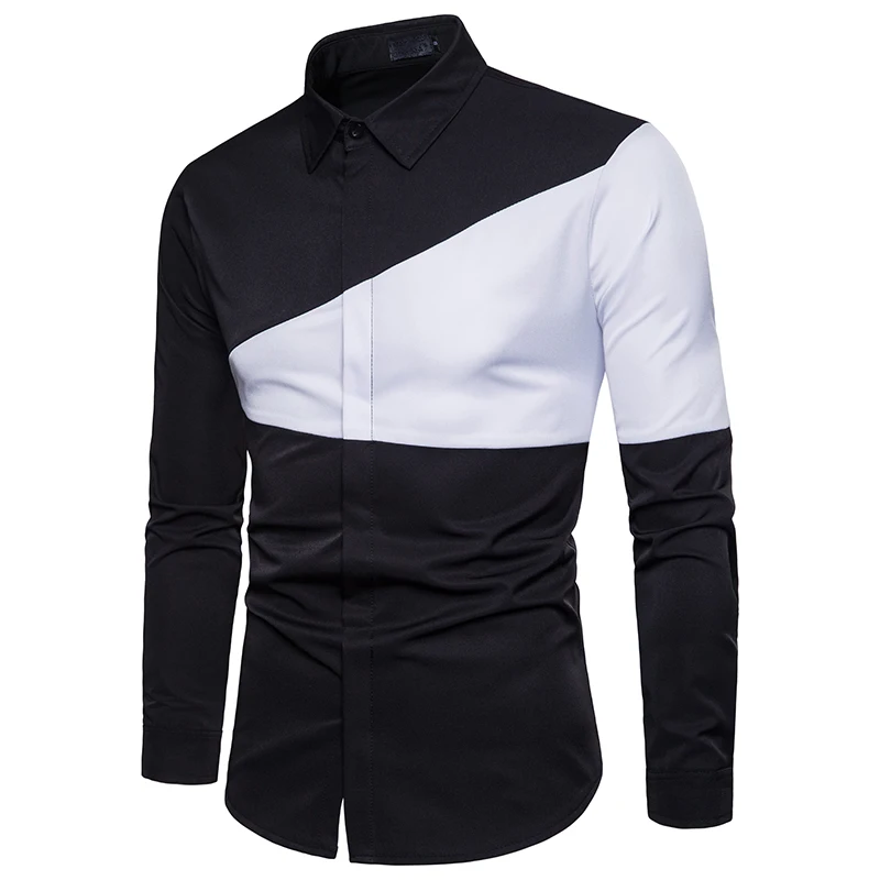 Мужская одежда Camisa Masculina весна с длинными рукавами рубашка Бизнес треугольные шить вечернее одноцветное Цвет Slim Fit Мужская классическая