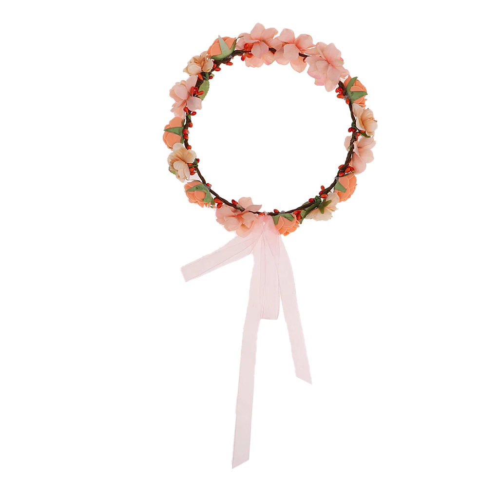 Women Ladies Orange Flower Headband Crown Wedding Bridal Hair Wreath Floral Garland Summer Beach Travel Hair Accessory