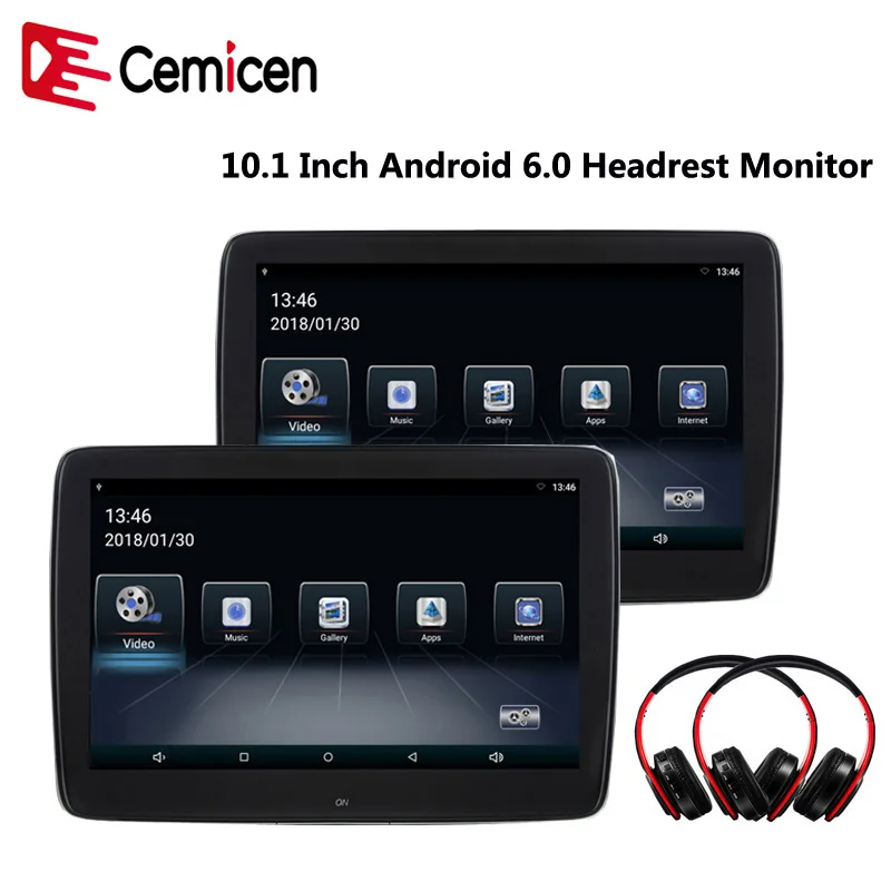 Cemicen 2 шт. 10,1 дюймов Android 6,0 монитор в автомобиле ips сенсорный экран HD 1080P MP5 видео с wifi/USB/SD/Bluetooth/FM/динамик/игра