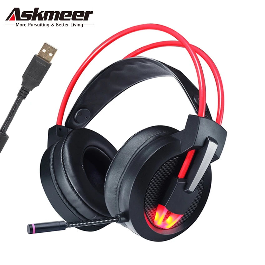 

Askmeer Gaming Headset casque7.1 Surround Sound Channel USB Stereo Wired Headphones with Microphone LED Lights Noise Cancelling