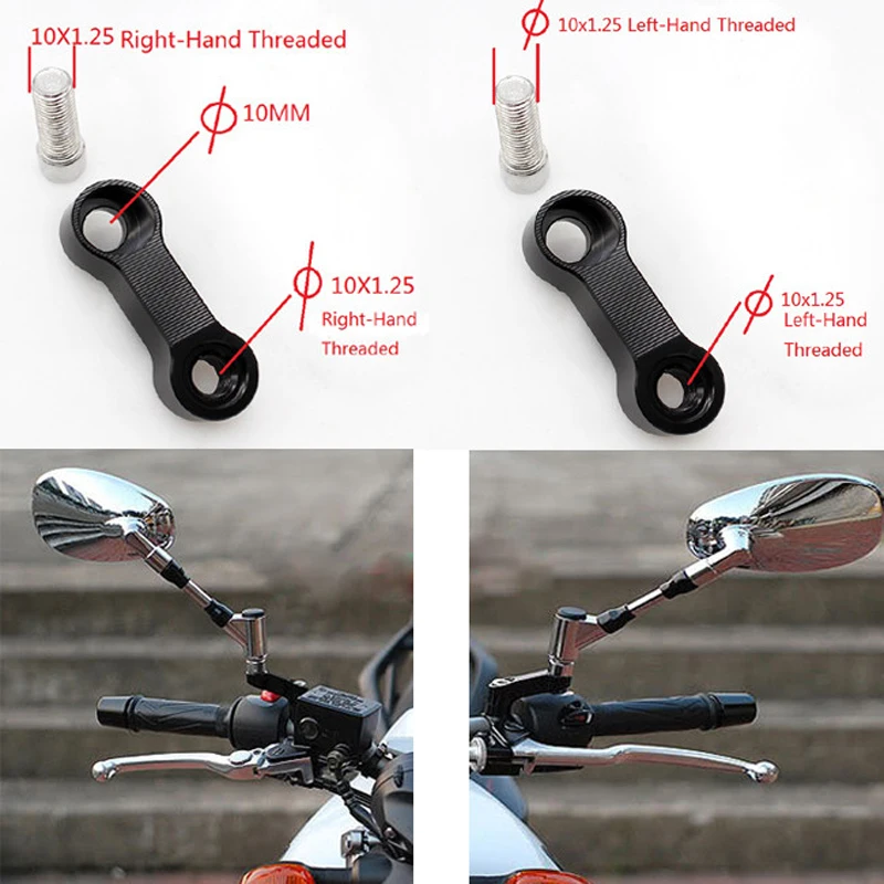 

M10 10mm Right Left Thread CNC Motorcycle Mirror Mount Riser Extender Adapter For Baja Pulsar 200 NS 200 dominar 400