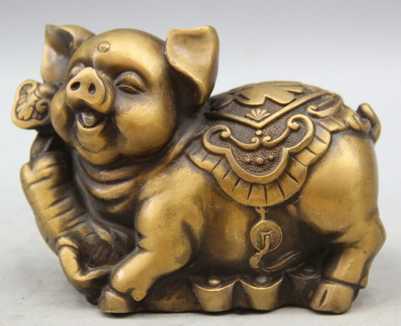 

150610 S1377 6" Chinese Copper Animal Fu Wealth Fengshui Zodiac Year Pig Sculpture Statue discount 30% (C0324)