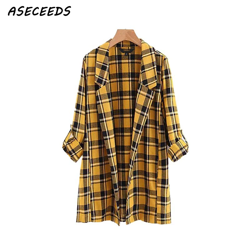 

2019 Boho cotton pocket women blazers and jackets casual long sleeve coat women plaid yellow blazer women korean blazer feminino