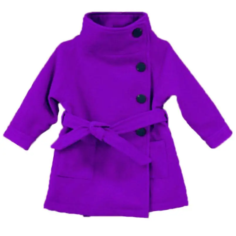 DFXD/Детская длинная однотонная однобортная шерстяная Верхняя одежда с поясом в английском стиле, осеннее пальто для маленьких мальчиков и девочек 2-8 лет