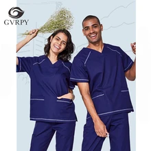 Кисть для рук одежда с коротким рукавом синяя унисекс униформа для медсестер салон красоты Pet Shop стоматологическая клиника лабораторные комбинезоны топы