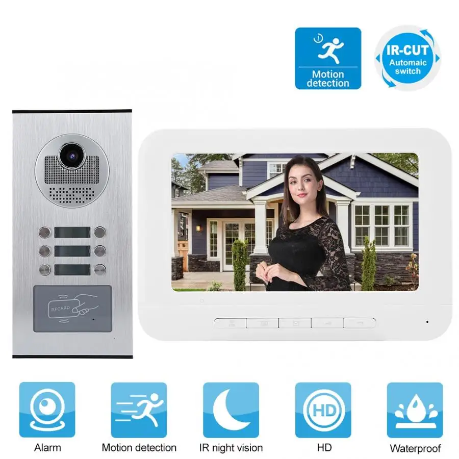 6 Apartments 7in 1000TVL HD Video Door Phone Intercom Doorbell IR-CUT Camera Monitor bell