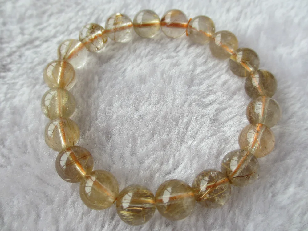 

00886 AAA+++ 10mm NATURAL PREETY GOLDEN HAIR QUARTZ CRYSTAL Bead Bracelet 5.5