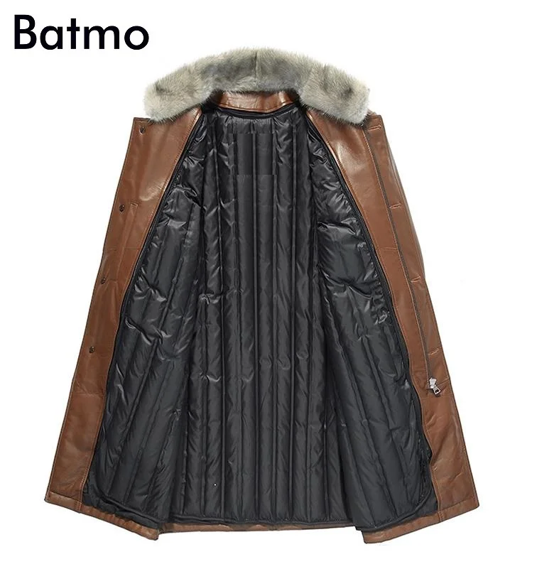 BATMO Новое поступление зимняя высококачественная мужская куртка из овчины и меха норки с воротником из белого утиного пуха, Мужской плащ из натуральной кожи