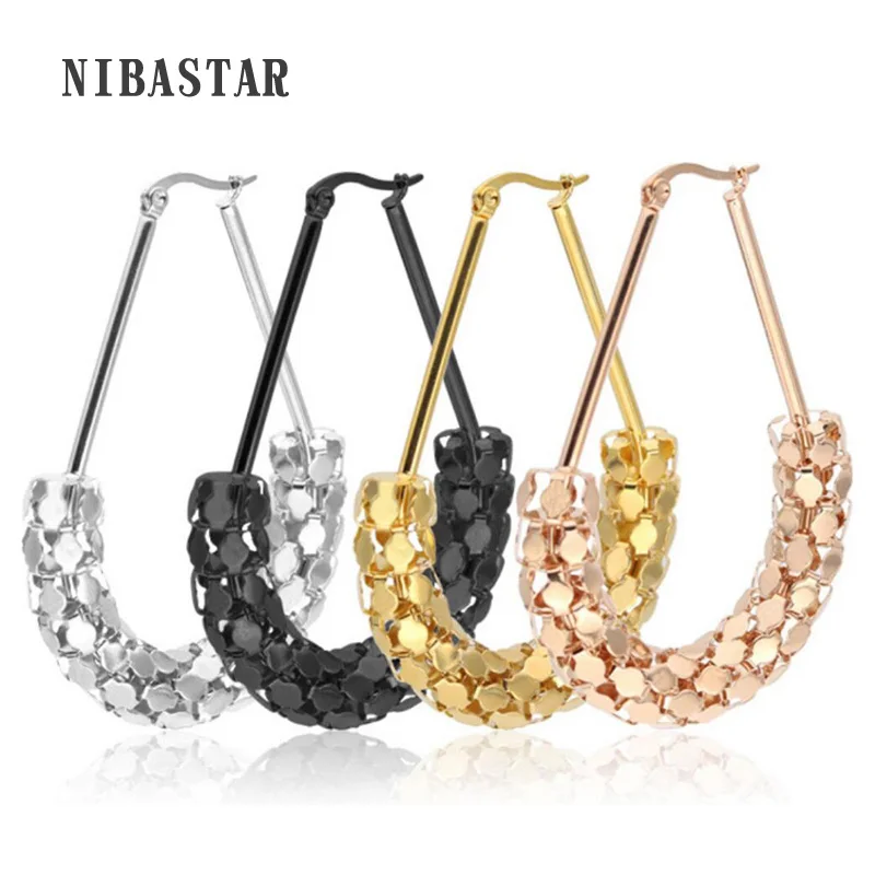 

HOT Fashion Triangle hollow out Stainless Steel Big Earring Titanium Stainless Steel Women Hoop Earring