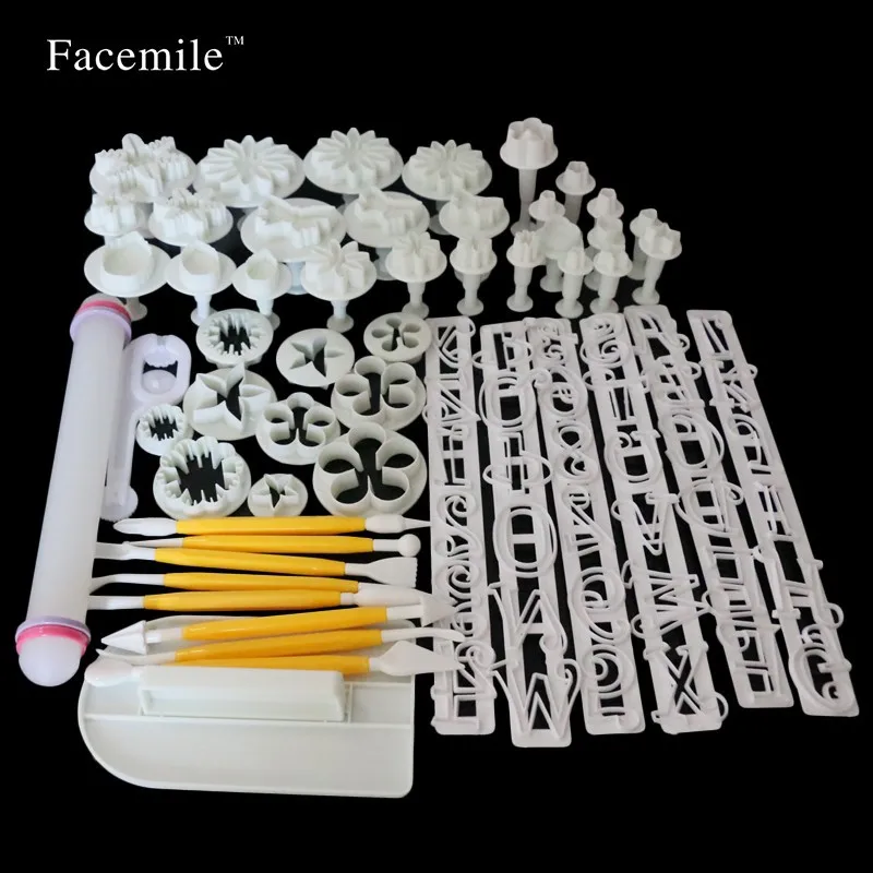 53 PCS Plastic Fondant Plunger Cutters Tools Fondant Cake Mold Set Food