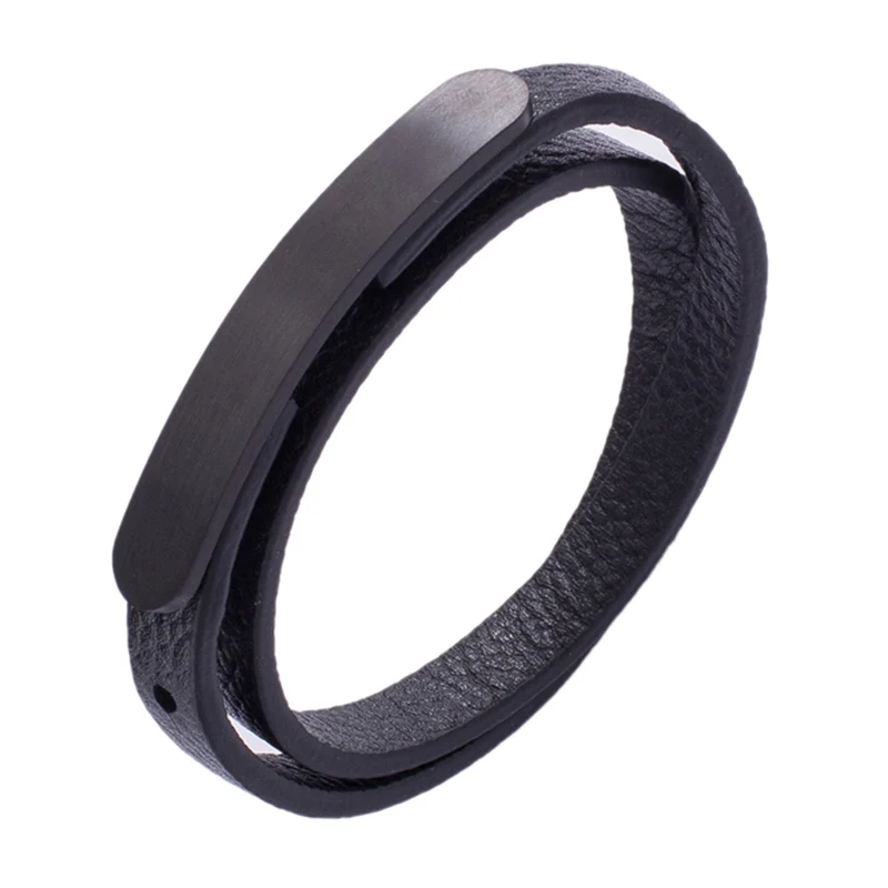 

New Fashion Wristband black Silver Punk Bracelet Leather Stainless Steel Men Bracelets Bangles Simple Male Jewelry PH502