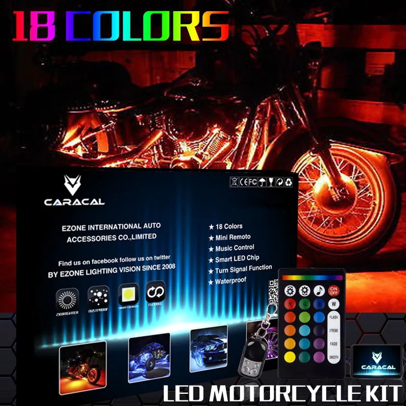 

Lights Flash to Music - 6pc Motorcycle LED Strip Kit Neon Glow Body Frame 54 LED