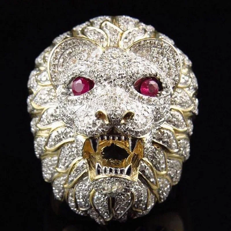 Кольцо на палец с головой льва, классическое мужское кольцо в стиле панк-рок, хип-хоп, модное Золотое серебряное леопардовое кольцо с волком для мужчин и женщин, новинка