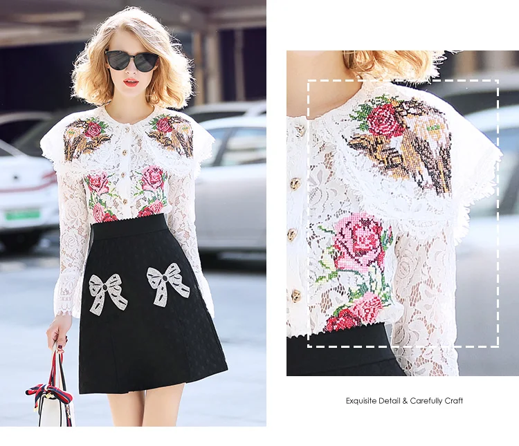 lace shirt blouse mini skirt 2 piece set (3)
