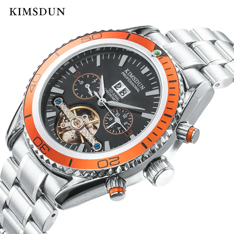 

Men's Brand KIMSDUN Sports Casual Fashion Automatic Mechanical Watch Stainless Steel Strap Tourbillon Clock Relogio Masculino