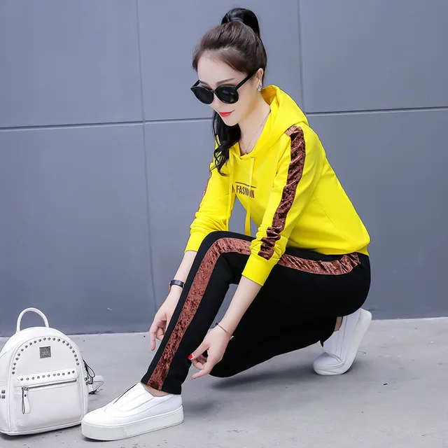 Women Tracksuits 2 Pieces Set Long sleeves Pullover Hoodies Sport Pants Spring Autumn Jogging Running Suits Gym Women Sportswear