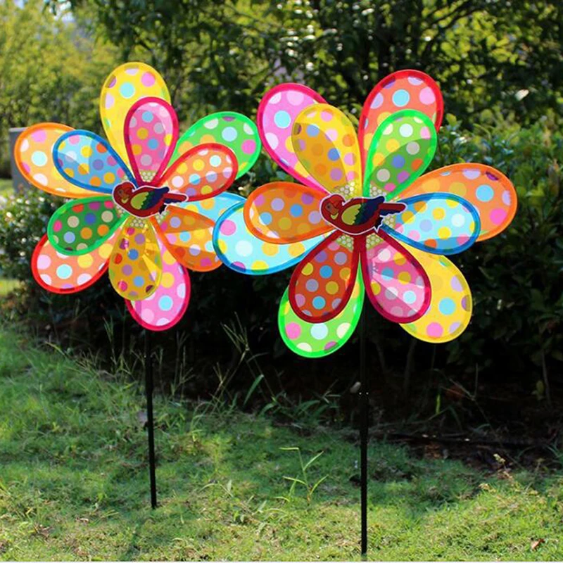 Double Layer Peacock Laser Sequins Windmill Colourful Wind Spinner Home Garden Decor Yard Kids Toy