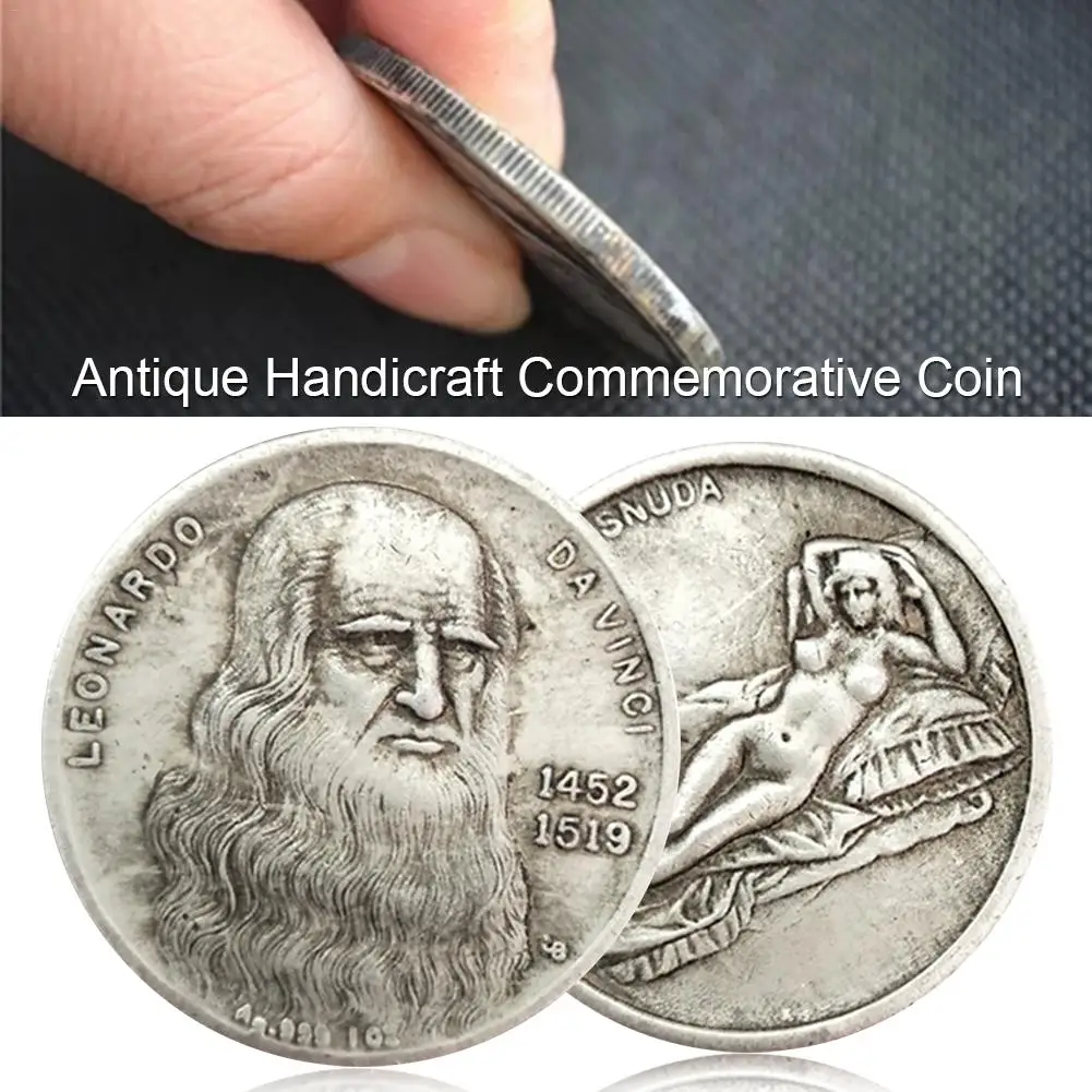 Памятная монета Leonardo Da Vinci антикварная имитация серебряной монеты памятная