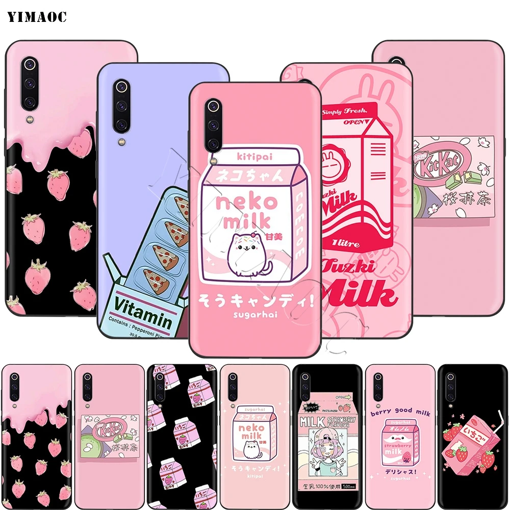 

YIMAOC Kawaii Japanese Strawberry Milk Silicone Case for Xiaomi Redmi Note 4 4x 4a 5 5a 6 8 Pro Prime Plus