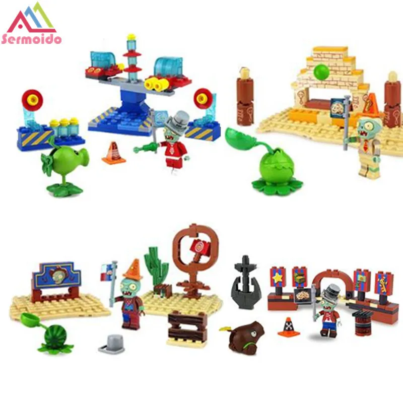 

Plants vs Zombies Peashooter Plastic mini Anime Figures Model Building Blocks Bricks DIY Toys For Children Brinquedos