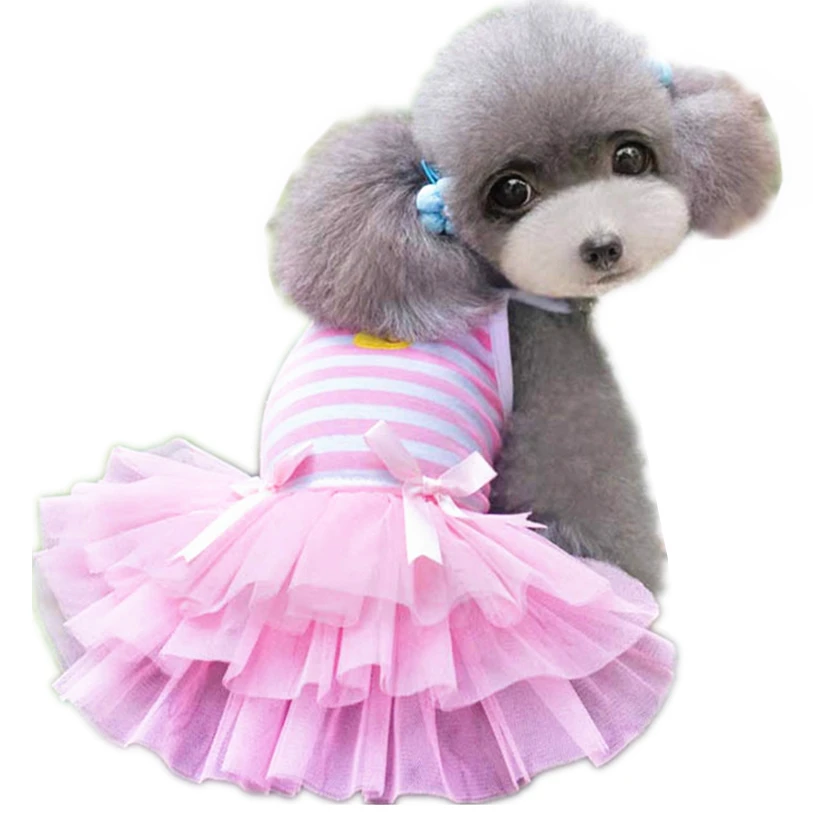 

Dog Dress Summer 1 PC Sweet Lovely Puppy Dog Princess Dress Dog Camisole Gauze Skirt Pet Dog Tutu Dress Stripe Wholesale 40JA1