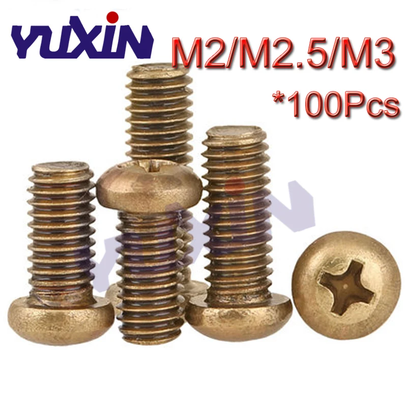 100 шт. медная машина ISO7045 DIN7985 GB818 M2 5 M3 шурупы Phillips латунные винты с полукруглой