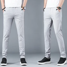 Jantour лето тонкие повседневные брюки мужские новые деловые эластичные 99% хлопок модные узкие брюки мужские серые черные размер 28-38