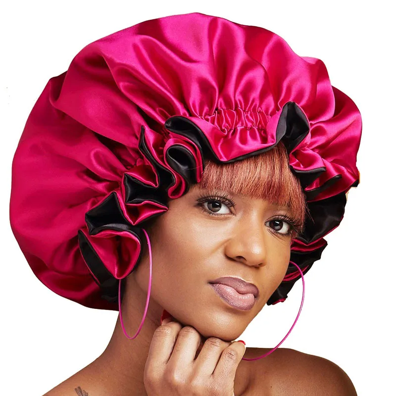 

New Satin Bonnet double layer adjustable size Sleep Night Cap Head Cover Bonnet Hat for Curly Hair accessories Free shipping