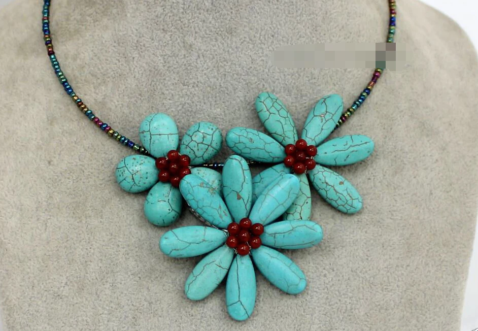 

0961 Turquoise Coral Beads flower necklace
