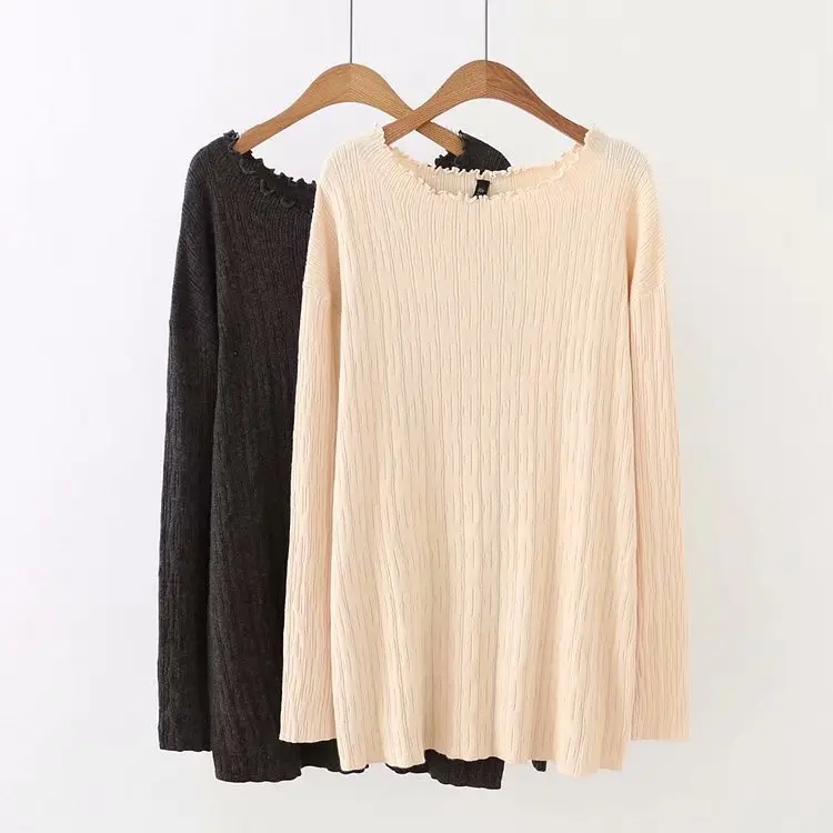 F7 Autumn Winter Casual Sweaters 5XL Plus Size Women Clothing Fashion Loose Ruffled collar knitting Pullover 204 | Женская одежда