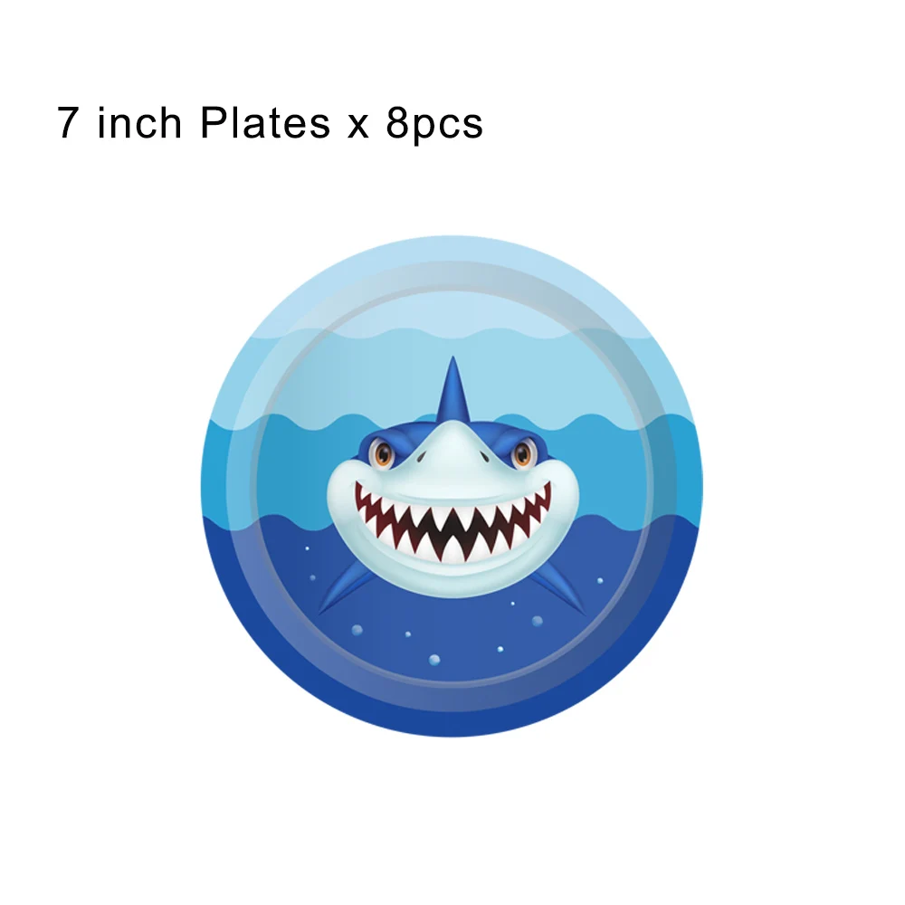 Синий Акулья тема тарелки для вечеринки салфетки одноразовые стаканчики наборы посуды мультфильм дети день рождения принадлежности