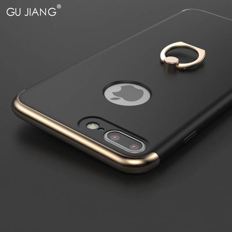 GU JIANG Brand Luxury 3 in 1 Full Cover Protector Case Bag for iPhone 7 PLUS Hard PC Electro-plating Shell with Ring |