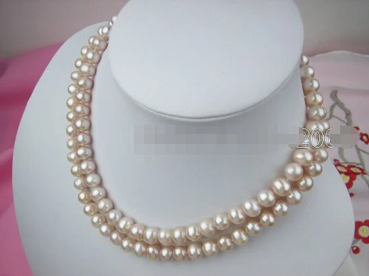 

Free shipping@@@@@ A>beautiful 2 row natrual 9-10mm lavender akoya pearl necklace 925s clasp a