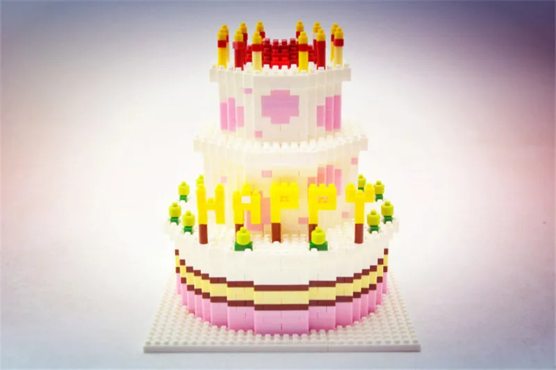 Happy Birthday Cake Food Mini Diamond Building Blocks Bricks Toys Funny DIY Princess Kids Children Gift 7pcsSet  (2)