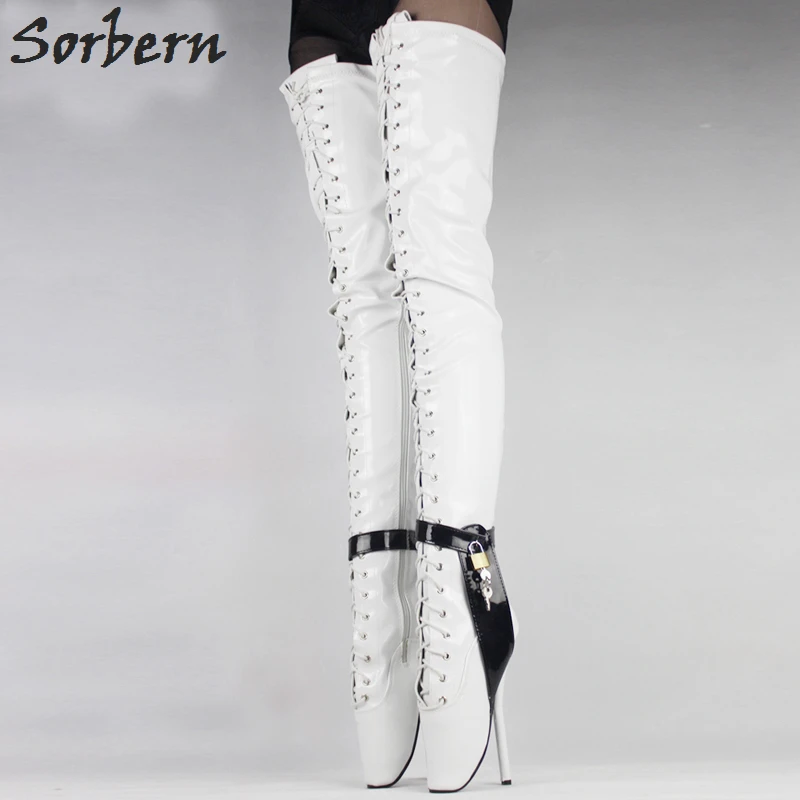 

Sorbern Plus Size Women Boots Over The Knee Length Ladies Boots Large Lace Up Womens Ballet Thin Heel Boots 18CM/7'' Party Boot