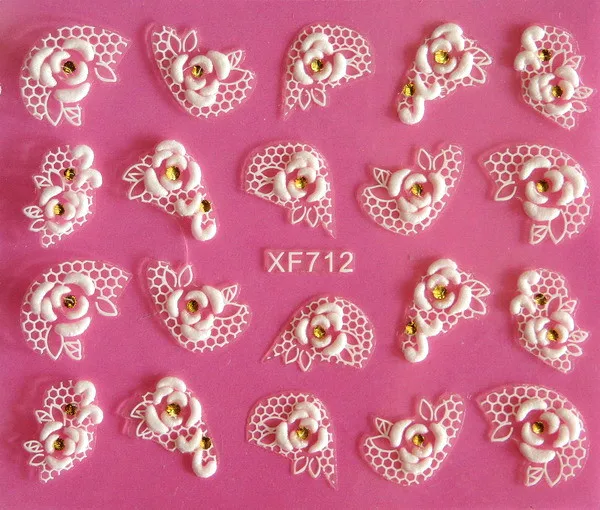 

Europe beauty white flower rose lace carved 3D nail art stickers 3D nail stickers tools XF712