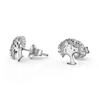 

925 Sterling Silver Stud Earrings Small Tree Cubic Zircon Earrings Unique Design for Women Girls Special Valentine's Day Gift