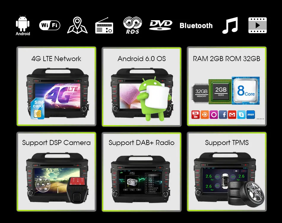 Flash Deal vehicel 2 din Android 6.0 Octa 8 Core car dvd player FOR KIA sportage R 2011 - 2015 gps navi 2 din wifi 4G 2GB RAM 32GB ROM 2