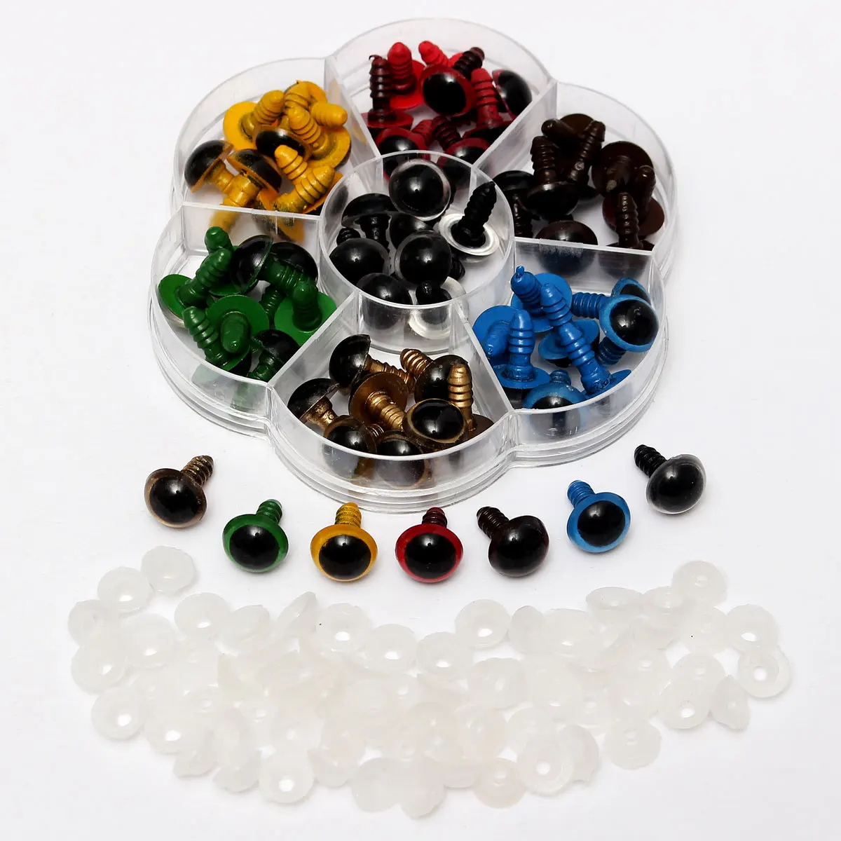 70PCS 12mm Mix 7 Colors Plastic Dolls Eyes Safety For DIY Teddy Bear Doll Animal Puppet Craft Box With Washers | Игрушки и хобби