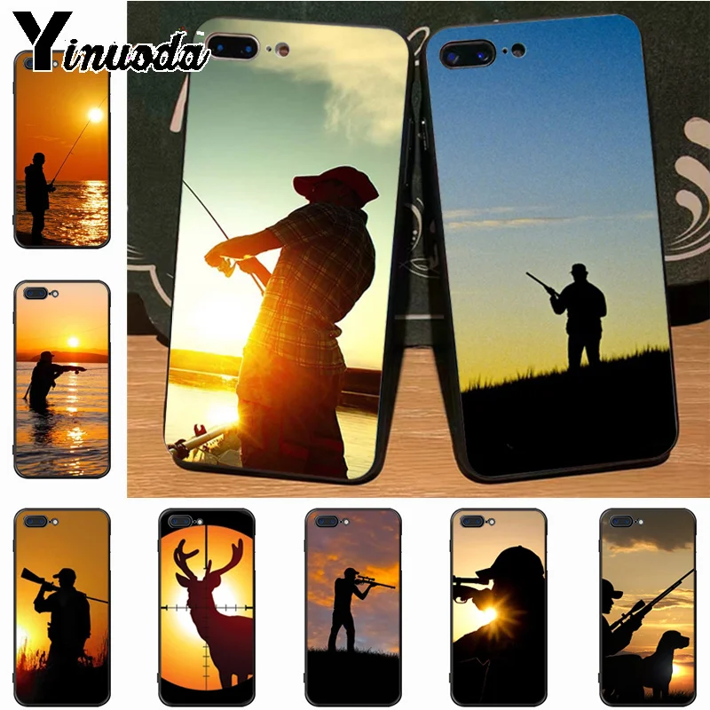 

Yinuoda Hunting animal and fishing man Pattern Rubber tpu Soft Cover Case for iPhone 7plus 6S 7 8 8Plus X 5S 11pro case cover