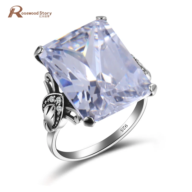 

Vintage Pretty Women Jewelry Cubic Zirconia December Birthstone Ring 925 Sterling Silver Big Crystal Ring For Wedding Engagement