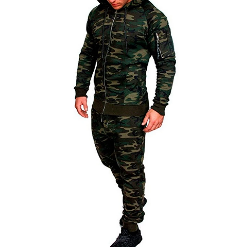LAAMEI 2018 камуфляж костюмы для мужчин осень спортивная одежда модные s 2 шт. комплект на молнии толстовка с капюшоном куртка + брюки Moleton Masculino
