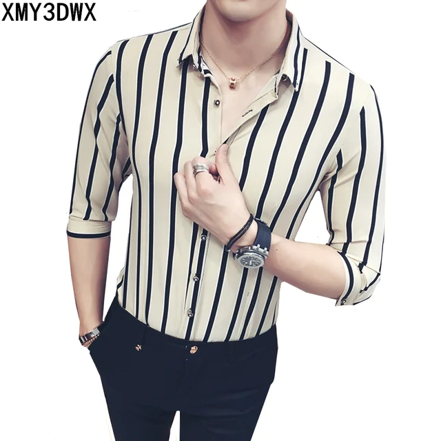 Men Shirt Half sleeve 2018 New Arrival Male Striped Color Slim fit